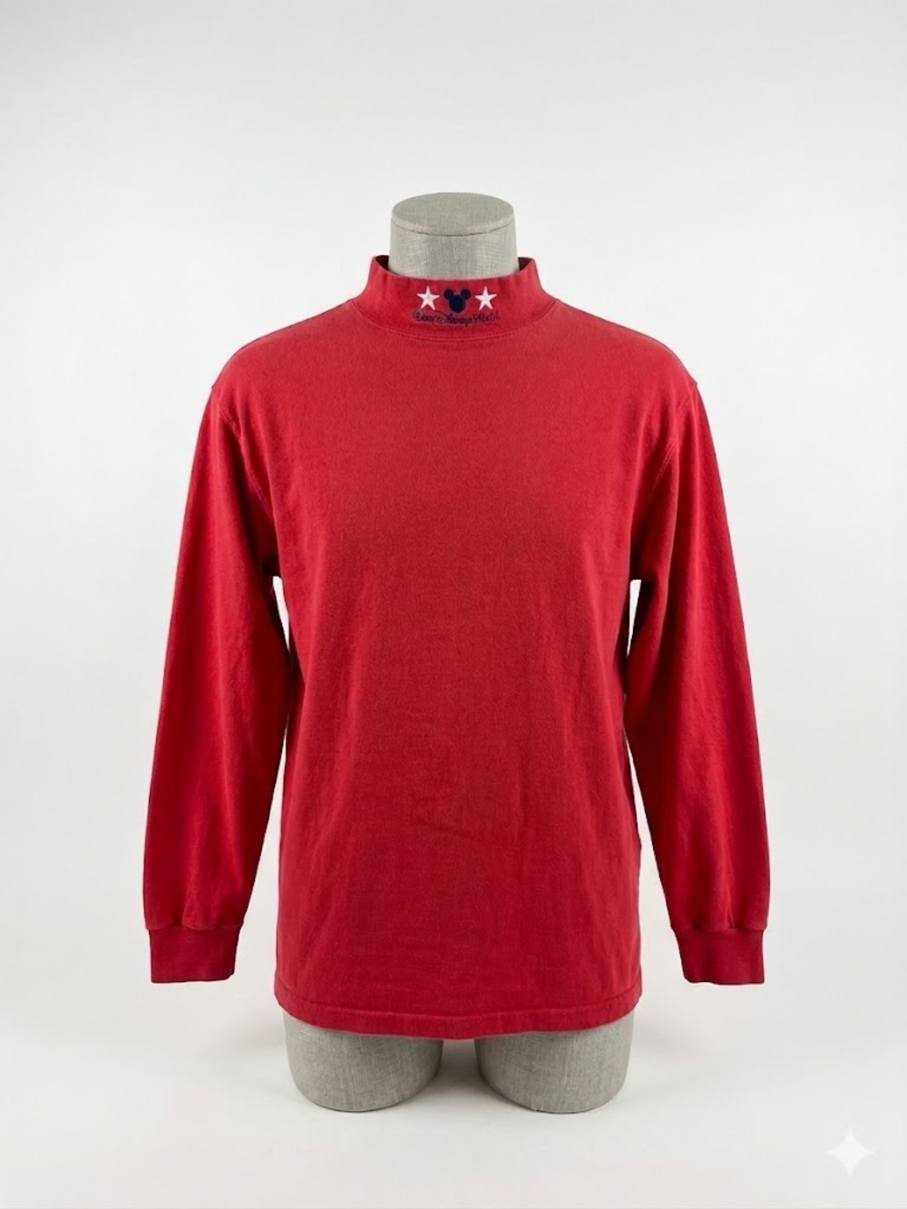 Vintage 90s Walt Disney World Embroidered Mock Neck Top Red XL